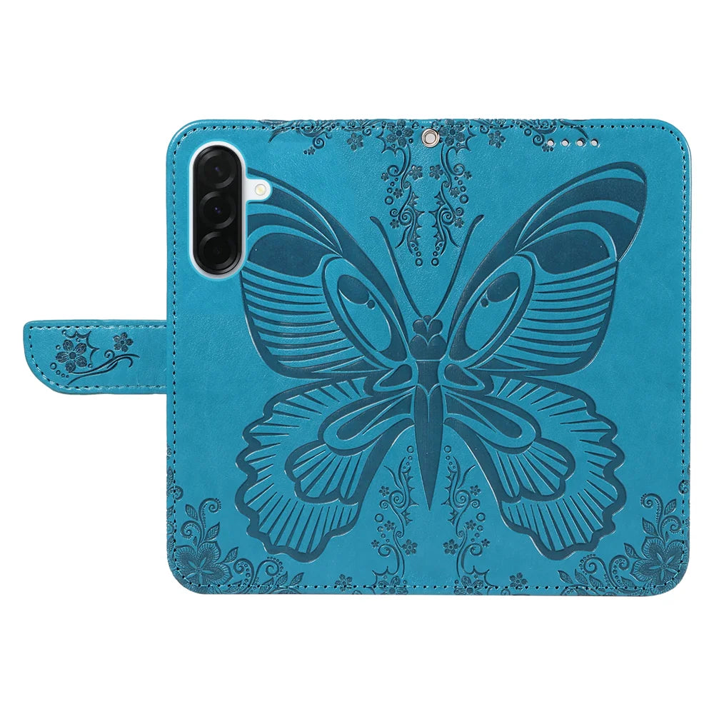 For Samsung Galaxy A37 5G Case Butterfly Pattern PU Leather Folio Flip Phone Cover -  Blue - 2