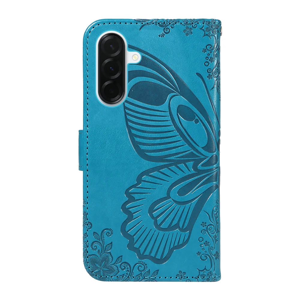 For Samsung Galaxy A37 5G Case Butterfly Pattern PU Leather Folio Flip Phone Cover -  Blue - 7