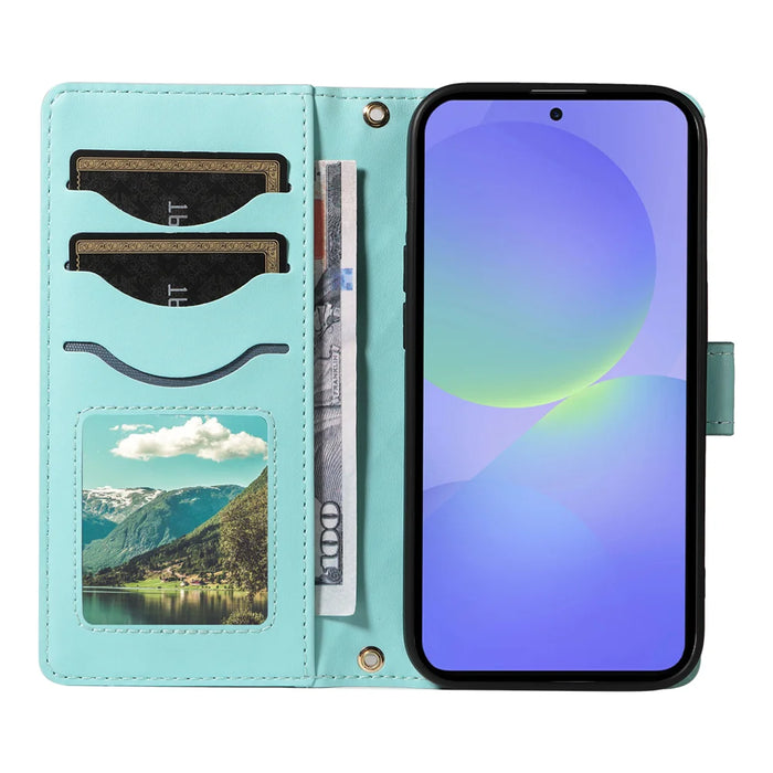 For Samsung Galaxy A37 5G Wallet Case Rhombus Leather Phone Cover with Strap - Green - 2
