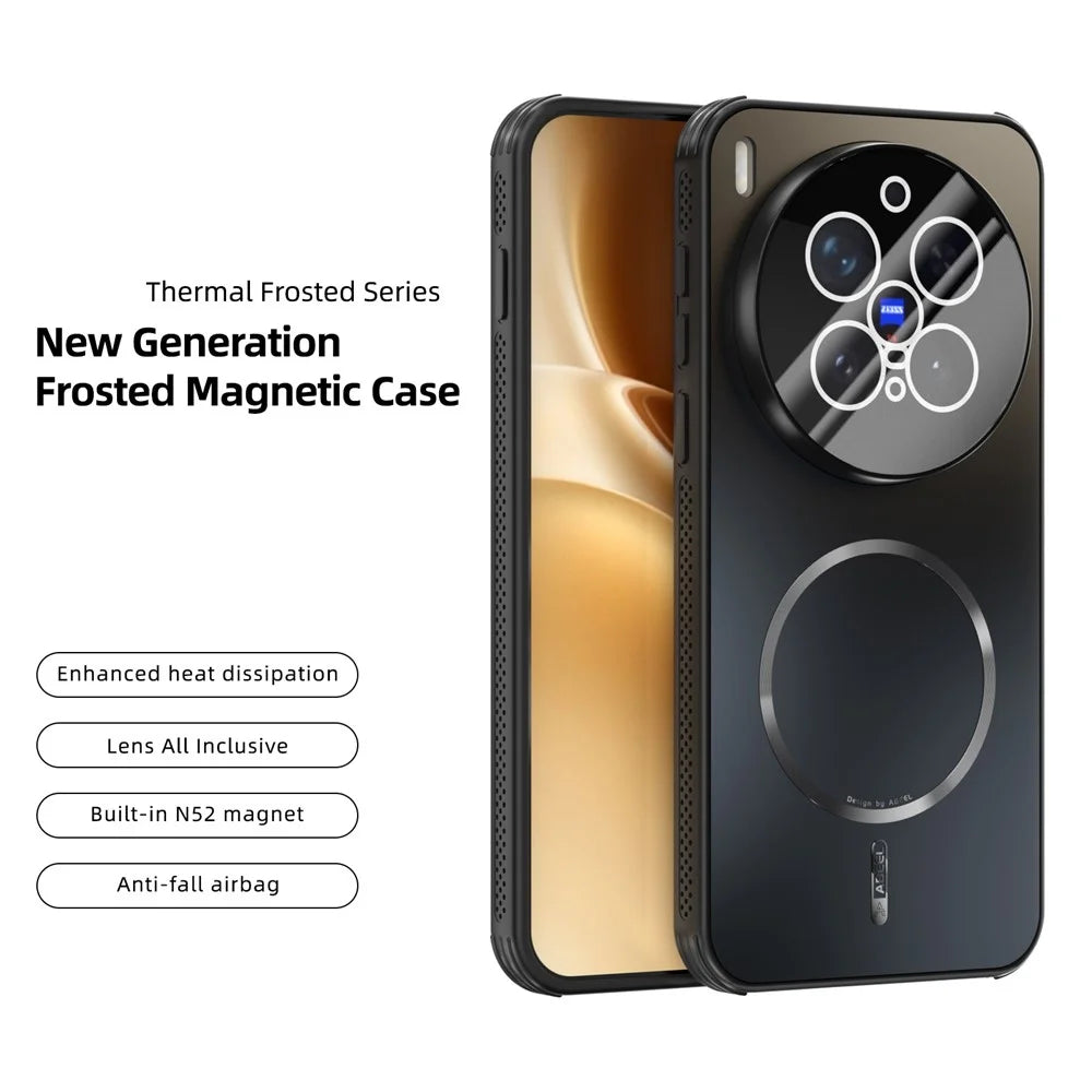 ABEEL For vivo X300 Pro 5G Magnetic Case TPU PC Cooling Matte Phone Back Cover with Lens Film - Black - 2