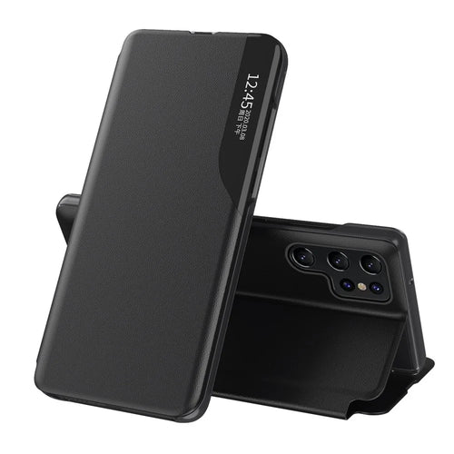 PU Leather Phone Case for Samsung Galaxy S23 Ultra Protective Case Anti-Fall View Window Folio Flip Cover with Stand - Black - 1