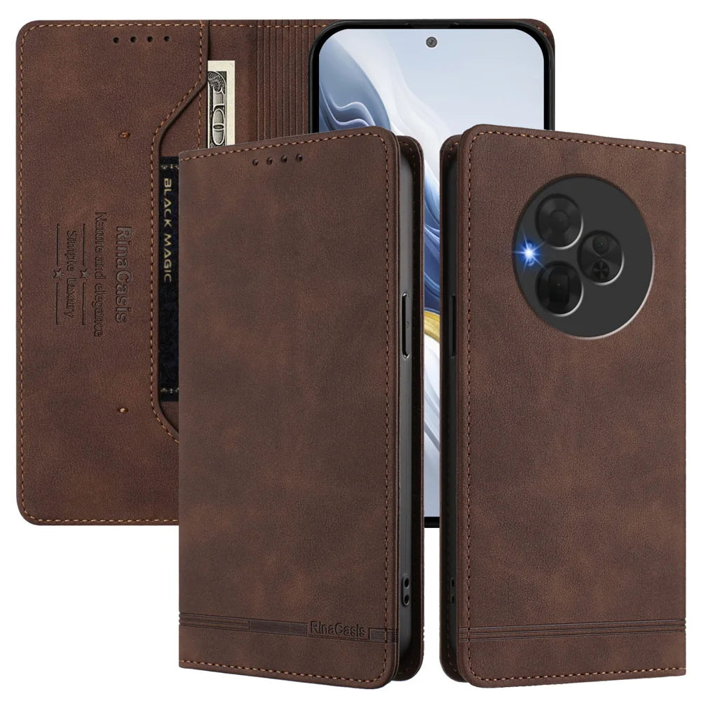 For TCL NxtPaper 60 Ultra 5G Case RINACASIS RC23 RFID Blocking Wallet Stand PU Leather Phone Cover - Brown - 3
