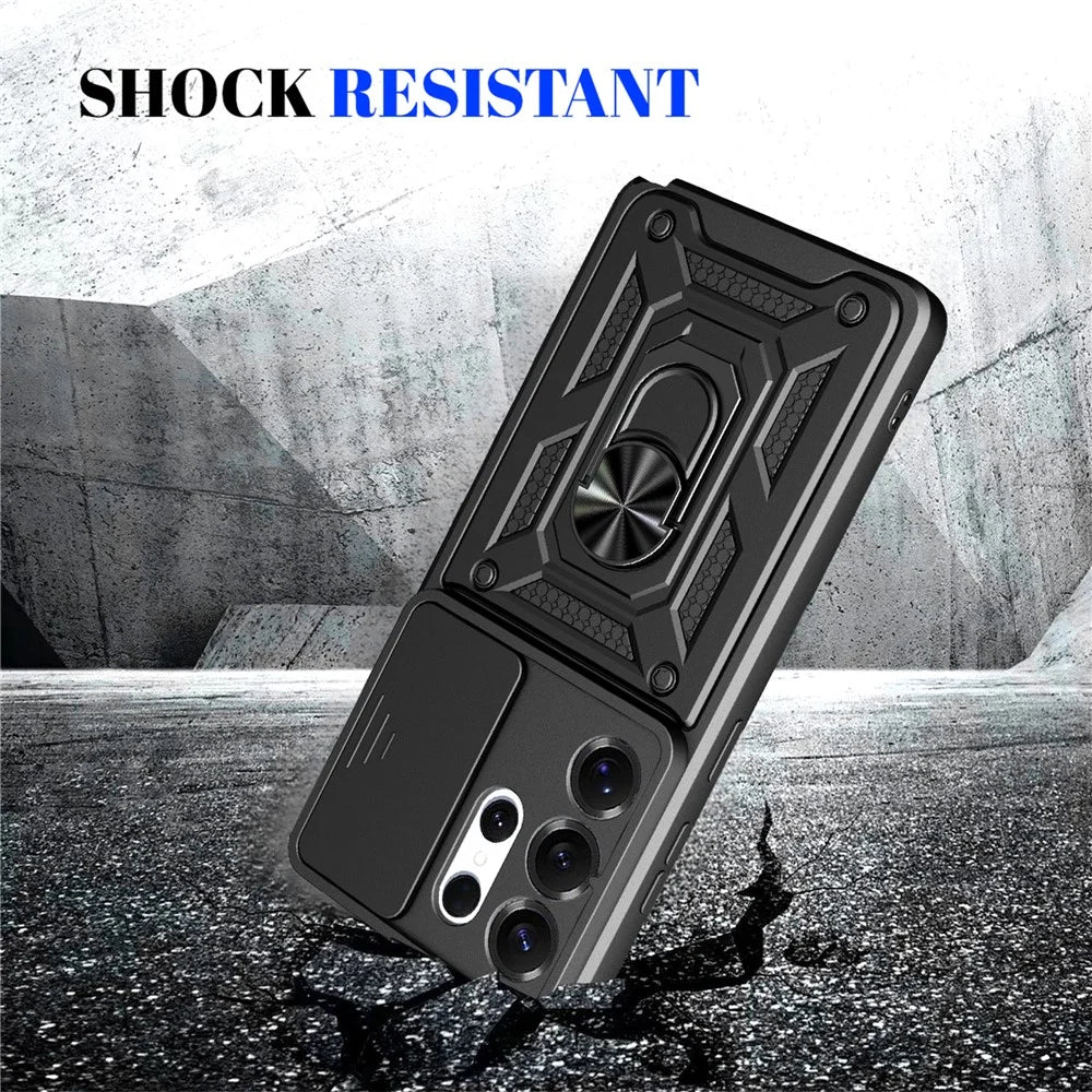 For Samsung Galaxy S26 Ultra Case with Slide Camera Lid PC + TPU Kickstand Phone Cover - Black - 3