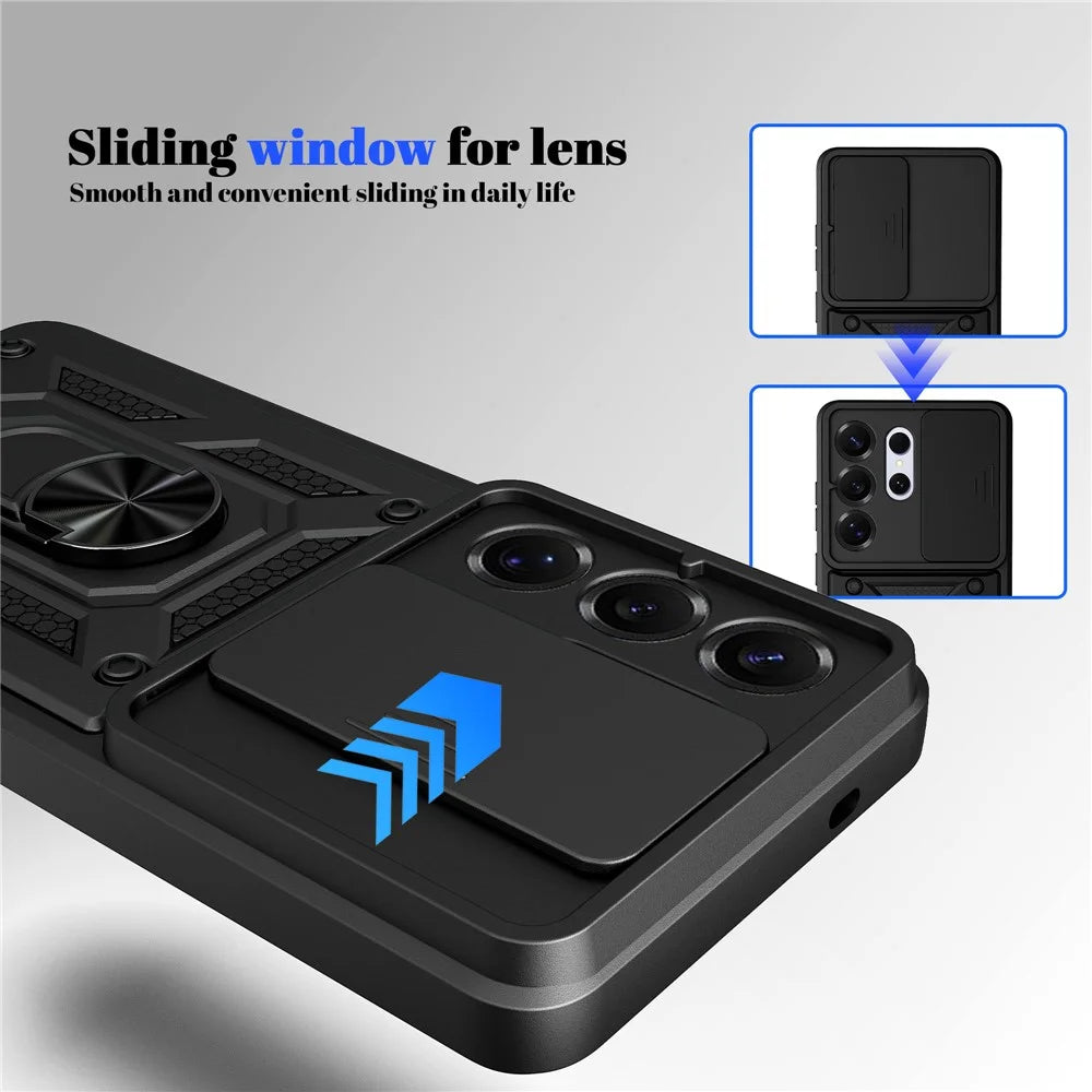 For Samsung Galaxy S26 Ultra Case with Slide Camera Lid PC + TPU Kickstand Phone Cover - Black - 5