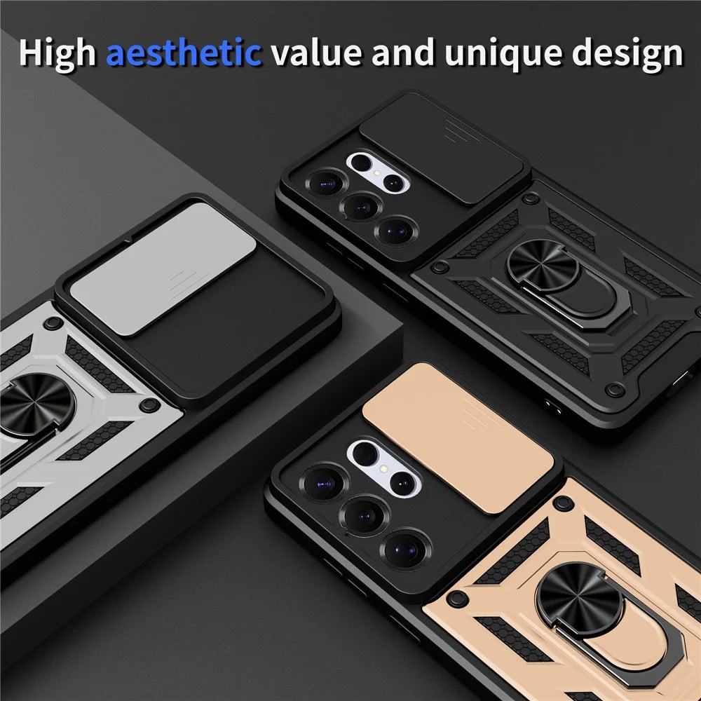 For Samsung Galaxy S26 Ultra Case with Slide Camera Lid PC + TPU Kickstand Phone Cover - Black - 7