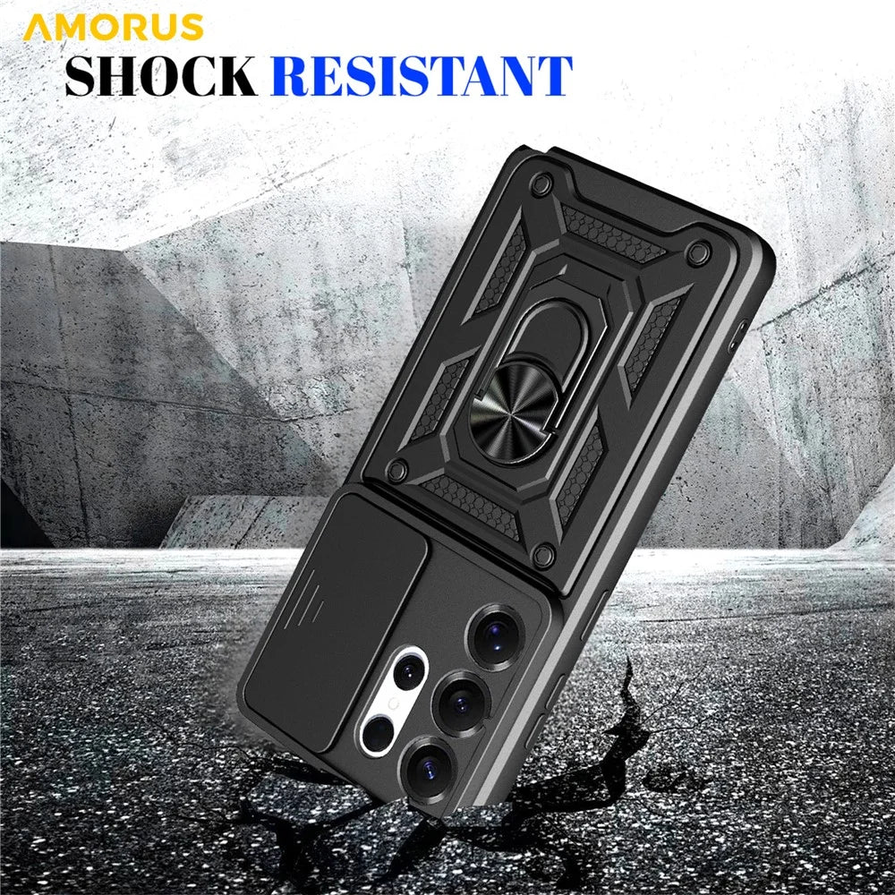 AMORUS For Samsung Galaxy S26 Ultra Case Kickstand PC + TPU Phone Cover with Camera Lens Slider - Black - 3