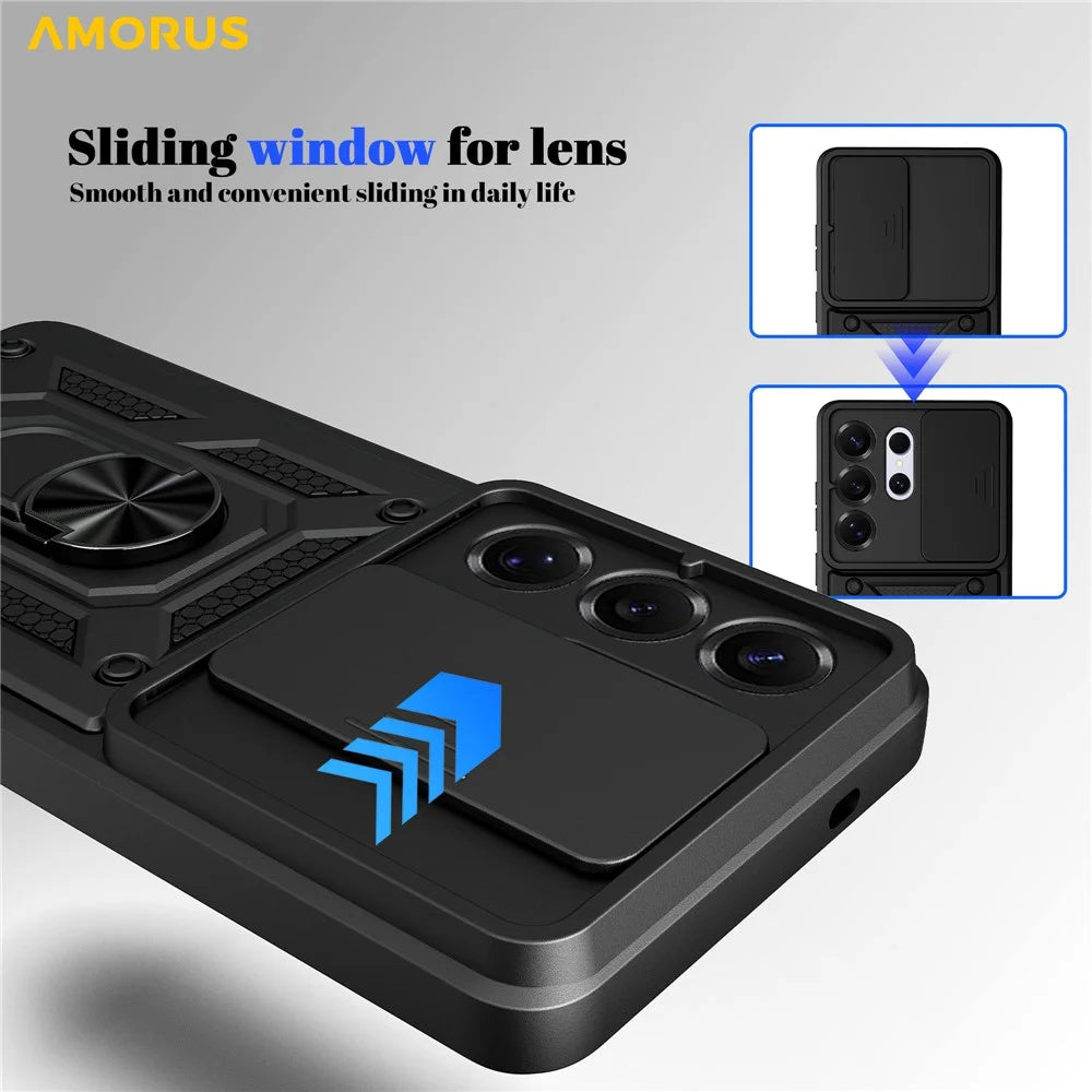 AMORUS For Samsung Galaxy S26 Ultra Case Kickstand PC + TPU Phone Cover with Camera Lens Slider - Black - 5