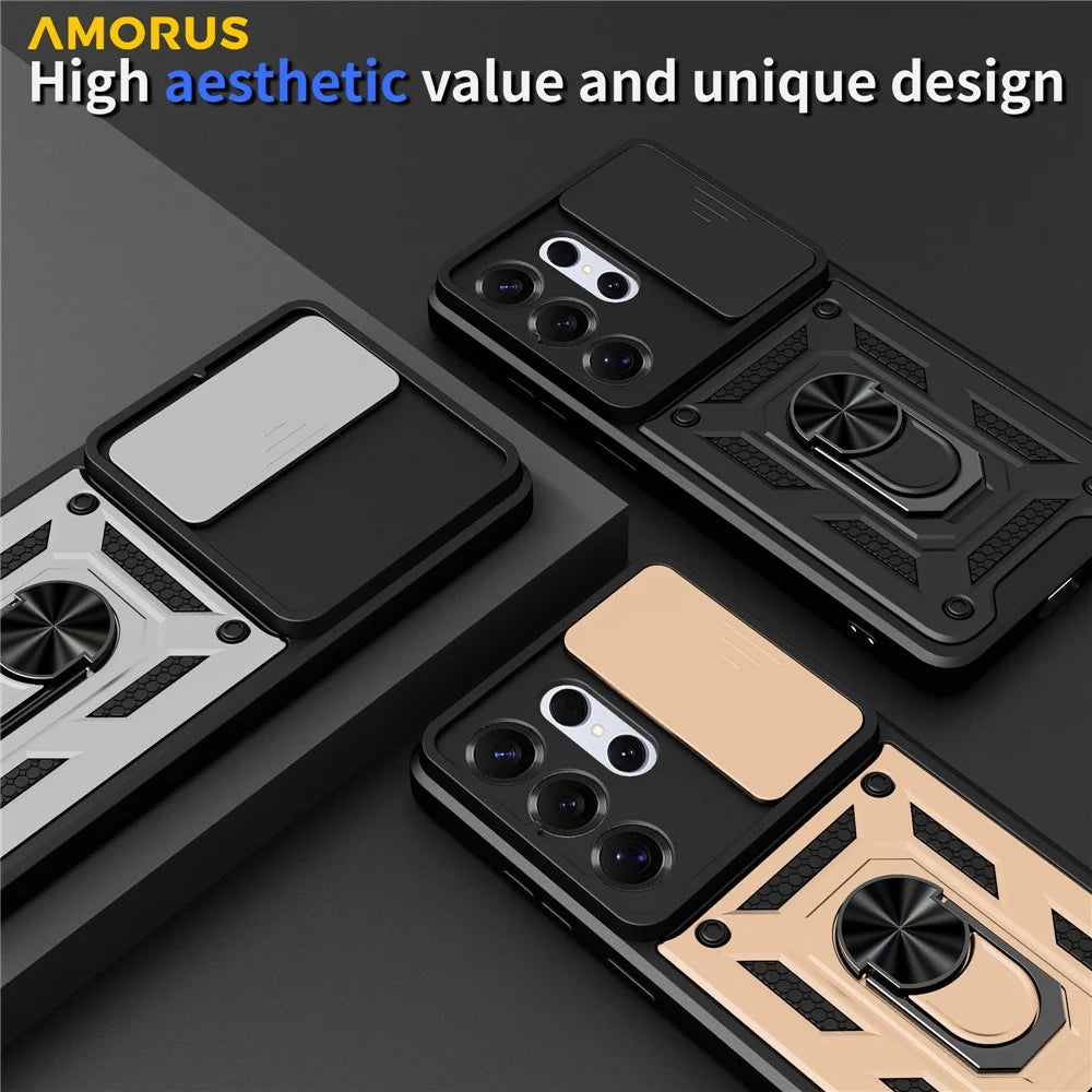 AMORUS For Samsung Galaxy S26 Ultra Case Kickstand PC + TPU Phone Cover with Camera Lens Slider - Black - 7