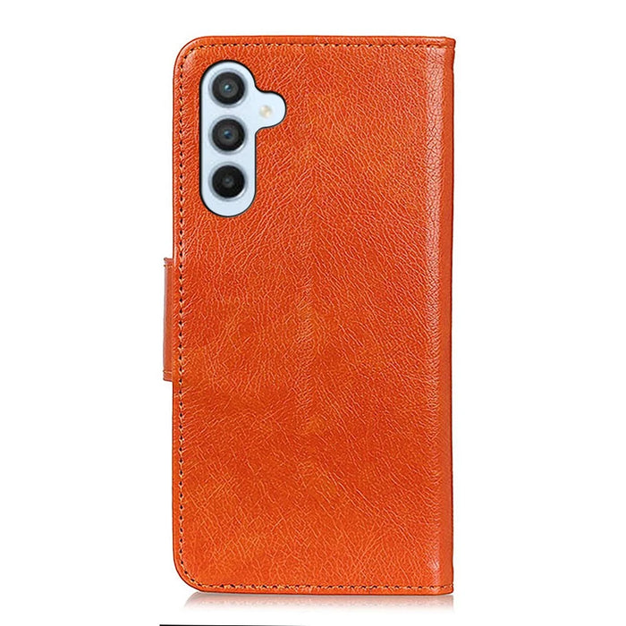 For Samsung Galaxy A37 5G Phone Case Nappa Texture Split Leather Wallet Phone Cover - Orange - 6