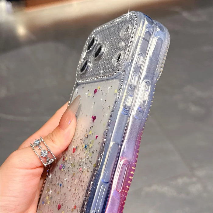 For iPhone 18 Pro Max / 17 Pro Max Case Glitter Epoxy Design TPU Protective Case with Sparkly Rhinestone Decor Wave Frame - Gradient Yellow - 7