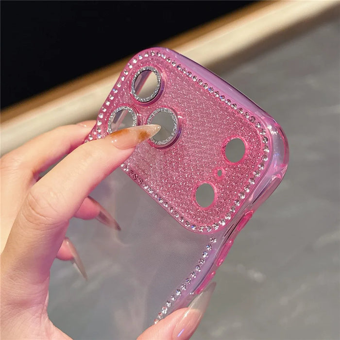 For iPhone 17 Pro Max Case Rhinestone Decor Wave Frame Gradient Design TPU Phone Cover - Orange / Green - 7
