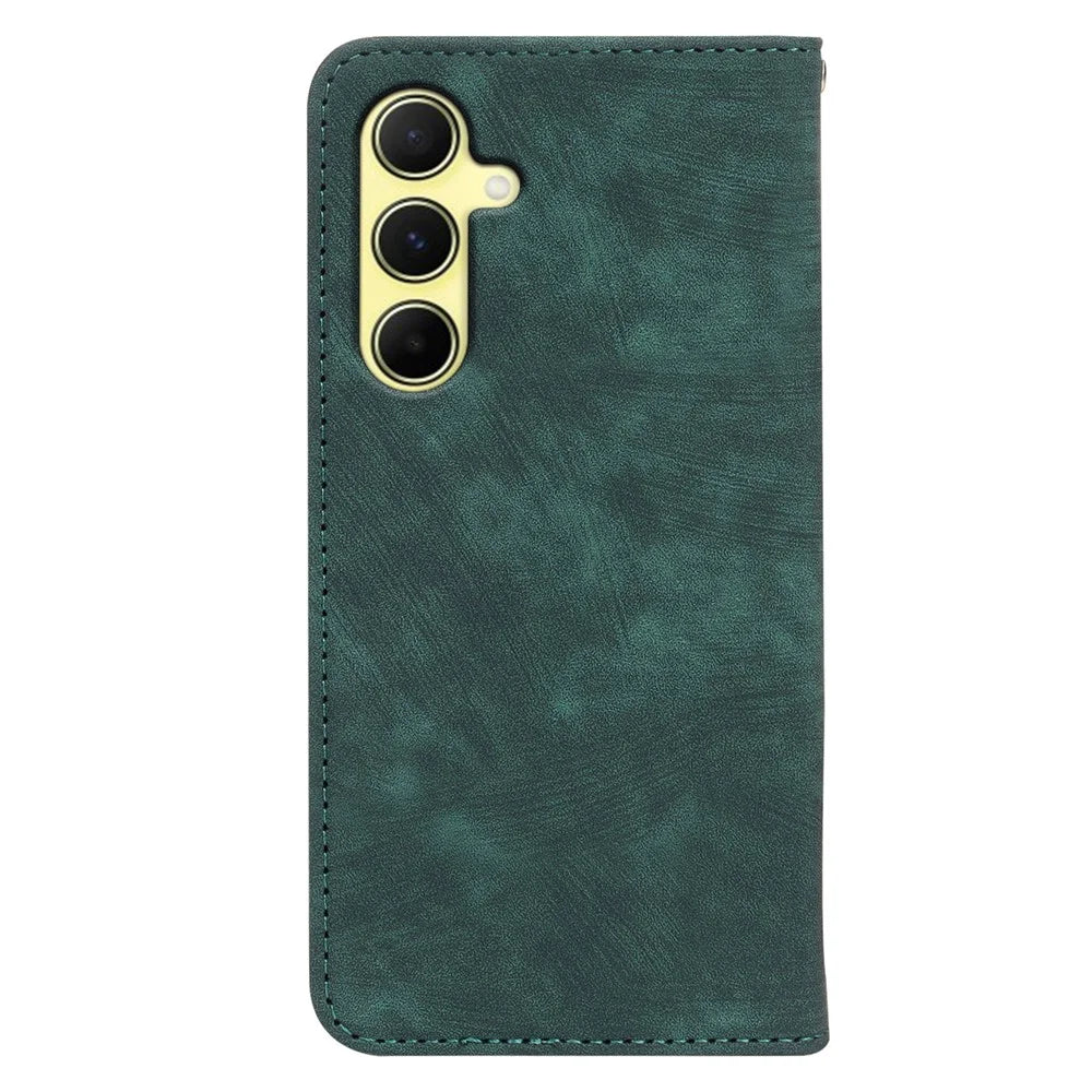 For Samsung Galaxy S26+ Case Strong Magnetic Leather Wallet Phone Cover with Striped Texture - Green - 6