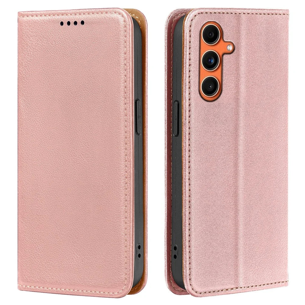 For Samsung Galaxy S26+ Case Wallet RFID Blocking Leather Phone Cover Strong Magnetic Closure - Rose Gold - 1
