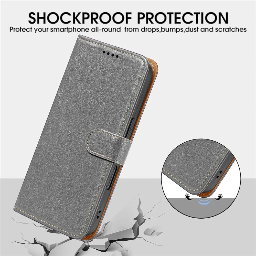 For Samsung Galaxy S26+ Case RFID Blocking Wallet Litchi Texture Leather Phone Cover Magnetic Clasp - Grey - 4