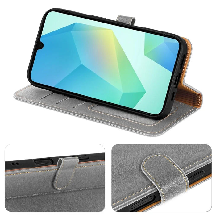 For Samsung Galaxy S26 Case RFID Blocking Wallet Litchi Texture Leather Phone Cover Magnetic Clasp - Grey - 3
