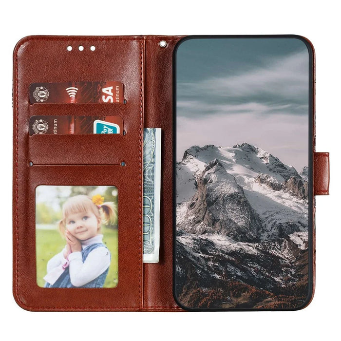 For Samsung Galaxy S26+ Case PU Leather Mandala Imprinted Design Wallet Phone Cover with Wrist Strap - Brown - 2