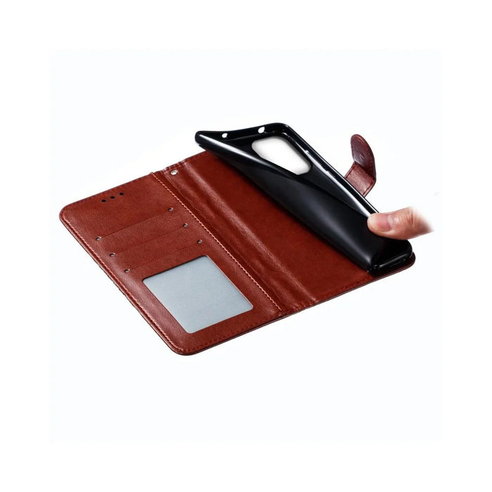 For Samsung Galaxy S26+ Case PU Leather Mandala Imprinted Design Wallet Phone Cover with Wrist Strap - Brown - 5