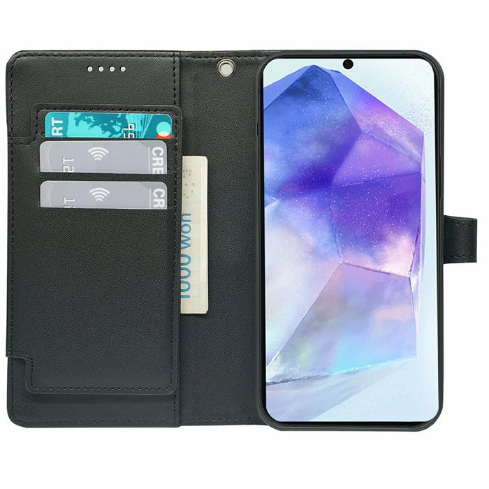 For Samsung Galaxy S26+ Case with 9 Card Slots PU Leather Stand Phone Cover - Black - 2
