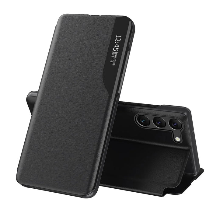 Shockproof Case for Samsung Galaxy S23+ PU Leather Folio Flip Cover Anti-Fall View Window Phone Case with Stand - Black - 1