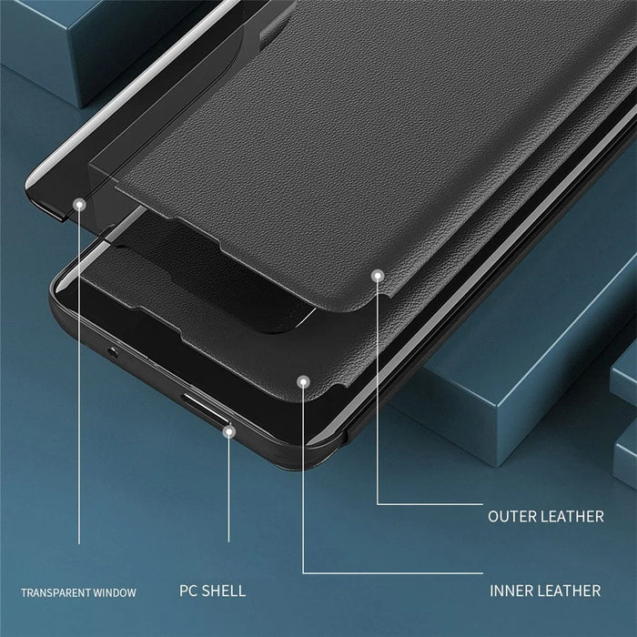 Shockproof Case for Samsung Galaxy S23+ PU Leather Folio Flip Cover Anti-Fall View Window Phone Case with Stand - Black - 5