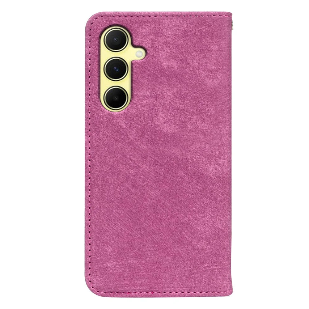 For Samsung Galaxy A27 5G Case Strong Magnetic Leather Wallet Phone Cover with Striped Texture - Rose - 6