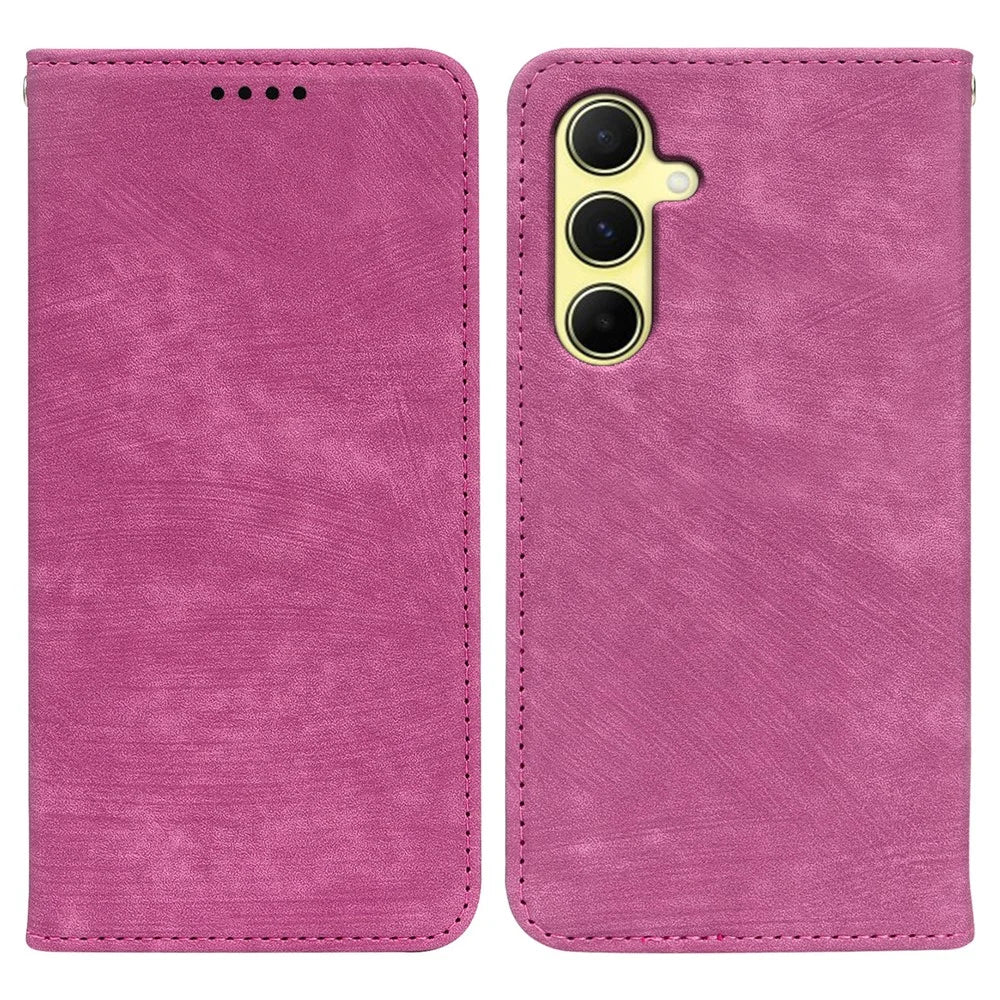 For Samsung Galaxy A37 5G Case Strong Magnetic Leather Wallet Phone Cover with Striped Texture - Rose - 1