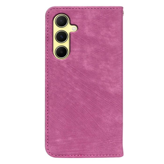 For Samsung Galaxy A37 5G Case Strong Magnetic Leather Wallet Phone Cover with Striped Texture - Rose - 6