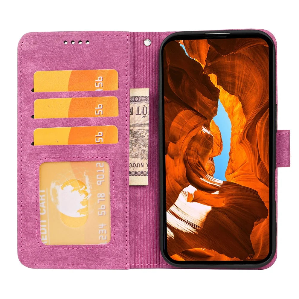 For Samsung Galaxy A57 5G Case Strong Magnetic Leather Wallet Phone Cover with Striped Texture - Rose - 2