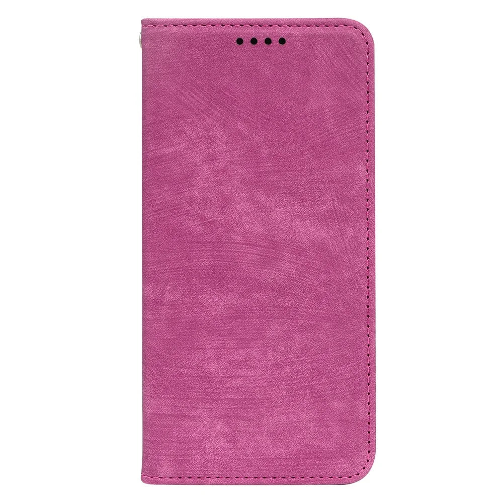 For Samsung Galaxy A57 5G Case Strong Magnetic Leather Wallet Phone Cover with Striped Texture - Rose - 5
