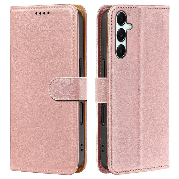 For Samsung Galaxy A27 5G Case RFID Blocking Wallet Litchi Texture Leather Phone Cover Magnetic Clasp - Rose Gold - 1