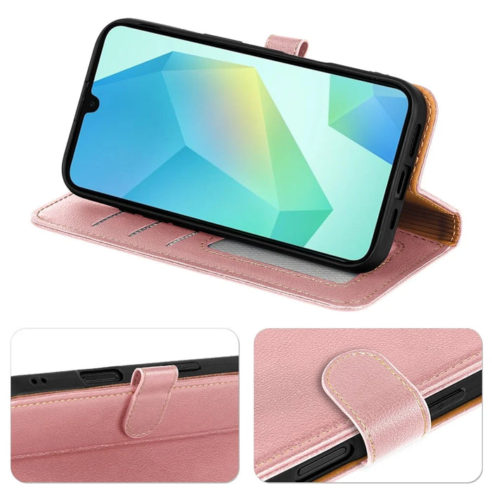 For Samsung Galaxy A27 5G Case RFID Blocking Wallet Litchi Texture Leather Phone Cover Magnetic Clasp - Rose Gold - 3
