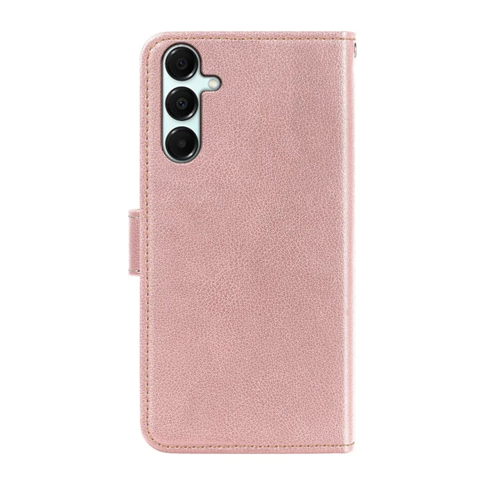 For Samsung Galaxy A27 5G Case RFID Blocking Wallet Litchi Texture Leather Phone Cover Magnetic Clasp - Rose Gold - 6