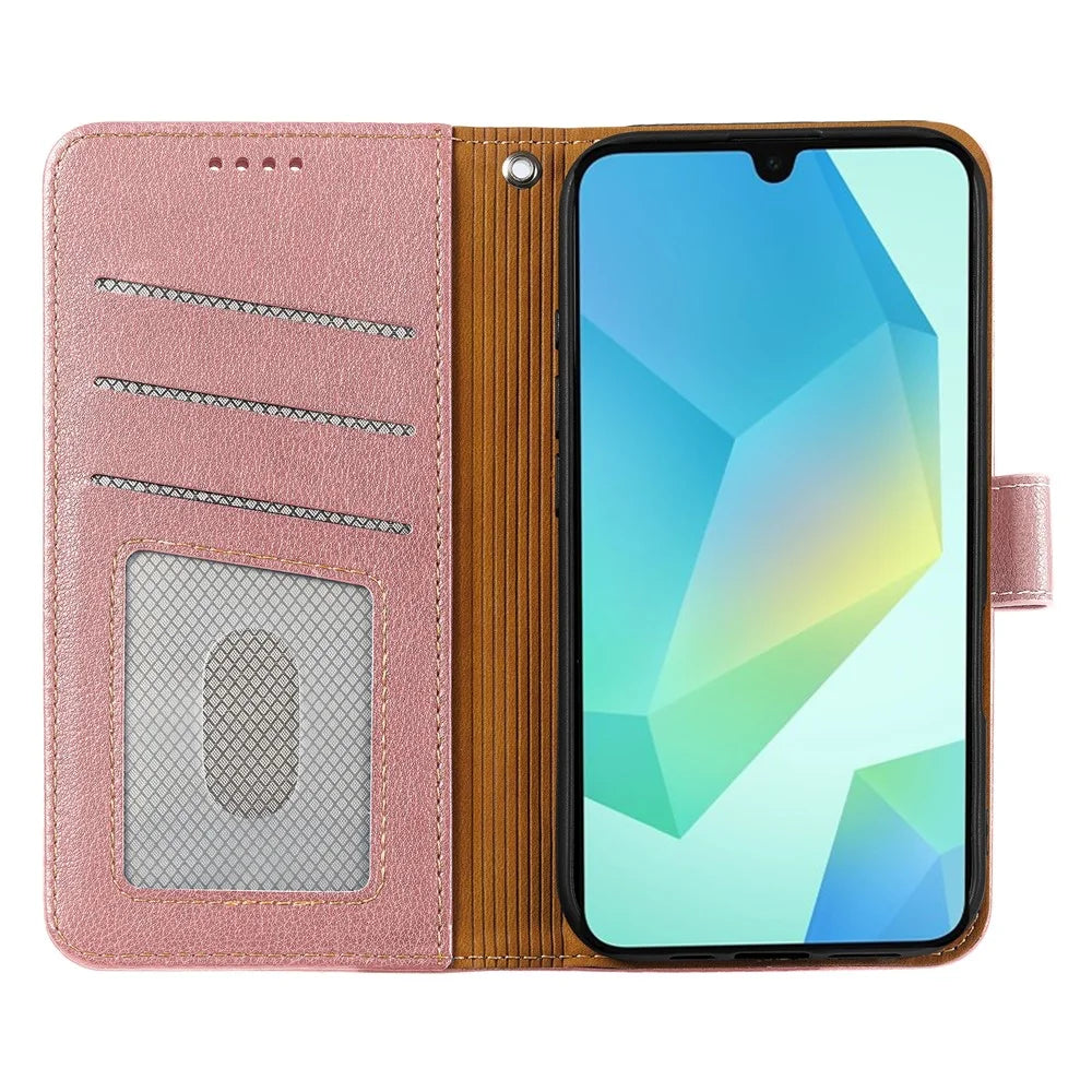 For Samsung Galaxy A37 5G Case RFID Blocking Wallet Litchi Texture Leather Phone Cover Magnetic Clasp - Rose Gold - 2