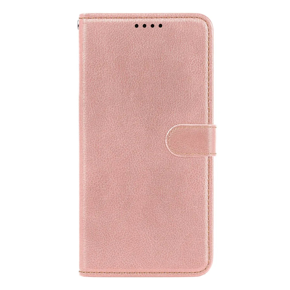 For Samsung Galaxy A37 5G Case RFID Blocking Wallet Litchi Texture Leather Phone Cover Magnetic Clasp - Rose Gold - 5