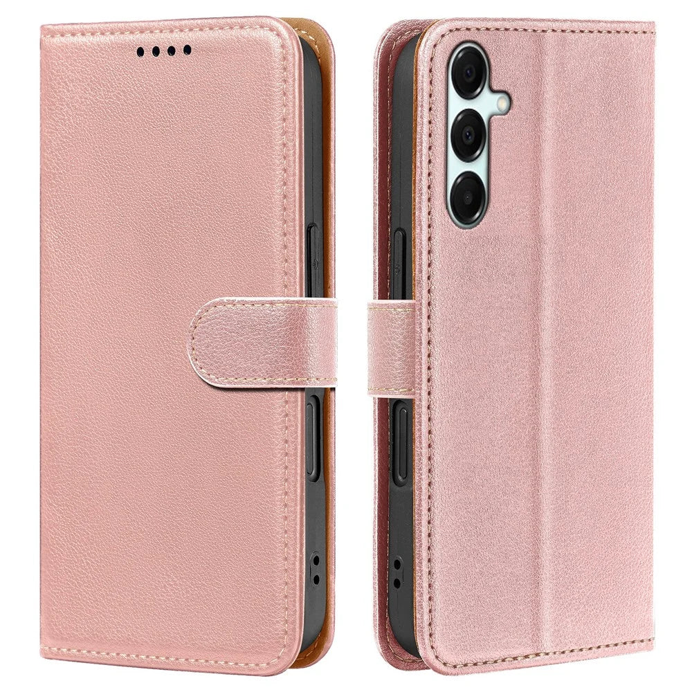 For Samsung Galaxy A57 5G Case RFID Blocking Wallet Litchi Texture Leather Phone Cover Magnetic Clasp - Rose Gold - 1