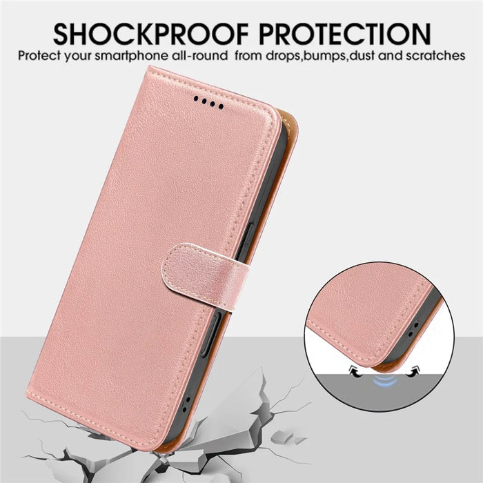 For Samsung Galaxy A57 5G Case RFID Blocking Wallet Litchi Texture Leather Phone Cover Magnetic Clasp - Rose Gold - 4