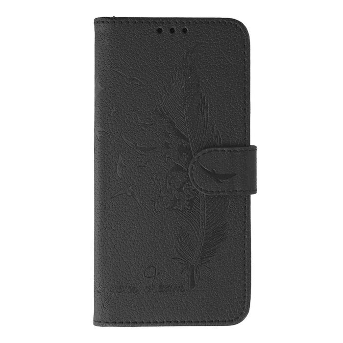 For Samsung Galaxy A57 5G Case Feather Imprint PU Leather Wallet Phone Cover - Black - 4