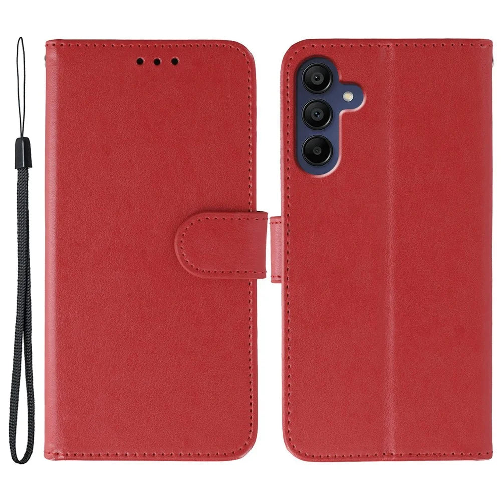 For Samsung Galaxy A27 5G Case PU Leather Flip Wallet Phone Cover with Strap - Red - 1