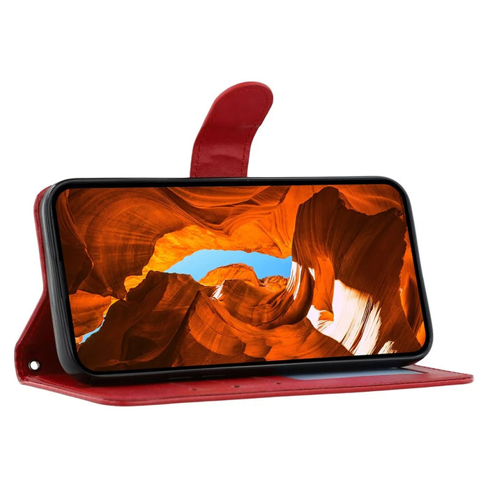 For Samsung Galaxy A27 5G Case PU Leather Flip Wallet Phone Cover with Strap - Red - 3