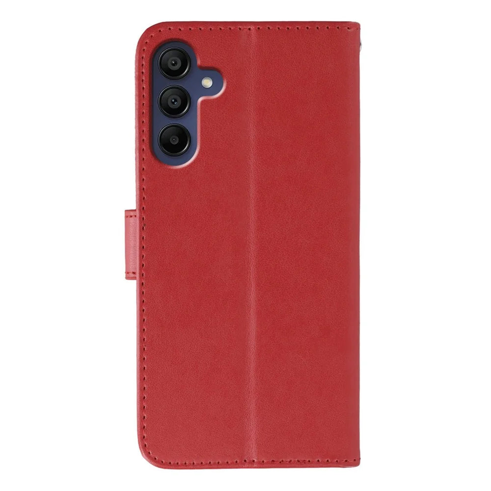 For Samsung Galaxy A37 5G Case PU Leather Flip Wallet Phone Cover with Strap - Red - 5