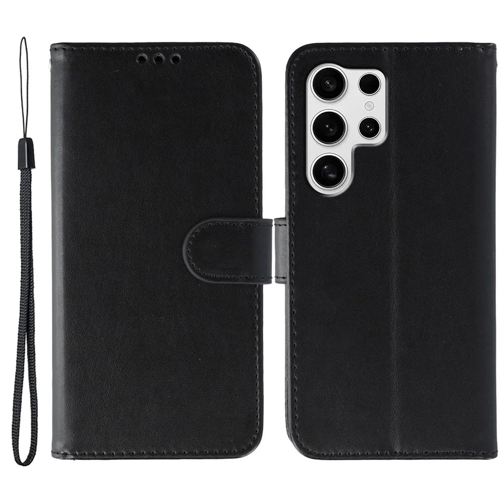 For Samsung Galaxy S26 Ultra Case PU Leather Flip Wallet Phone Cover with Strap - Black - 1