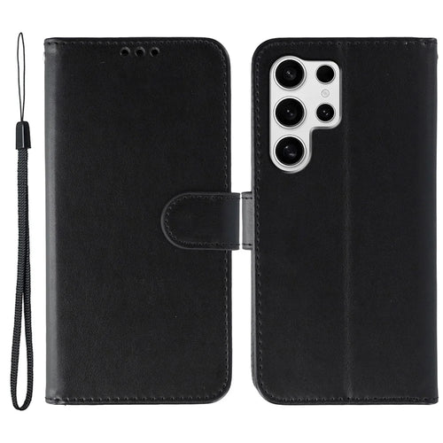 For Samsung Galaxy S26 Ultra Case PU Leather Flip Wallet Phone Cover with Strap - Black - 1