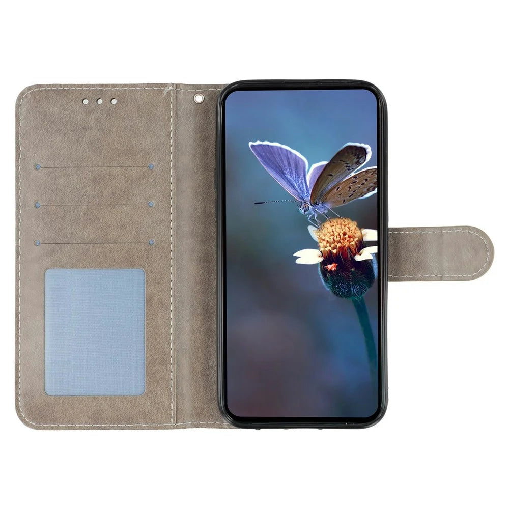 For Samsung Galaxy S26 Ultra Case Lace Flowers PU Leather Flip Wallet Phone Cover - Grey - 2
