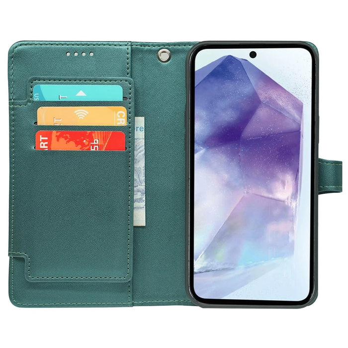 For Samsung Galaxy A37 5G Case with 9 Card Slots Checkered Pattern PU Leather Phone Cover - Green - 2
