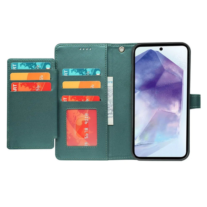 For Samsung Galaxy A37 5G Case with 9 Card Slots Checkered Pattern PU Leather Phone Cover - Green - 3