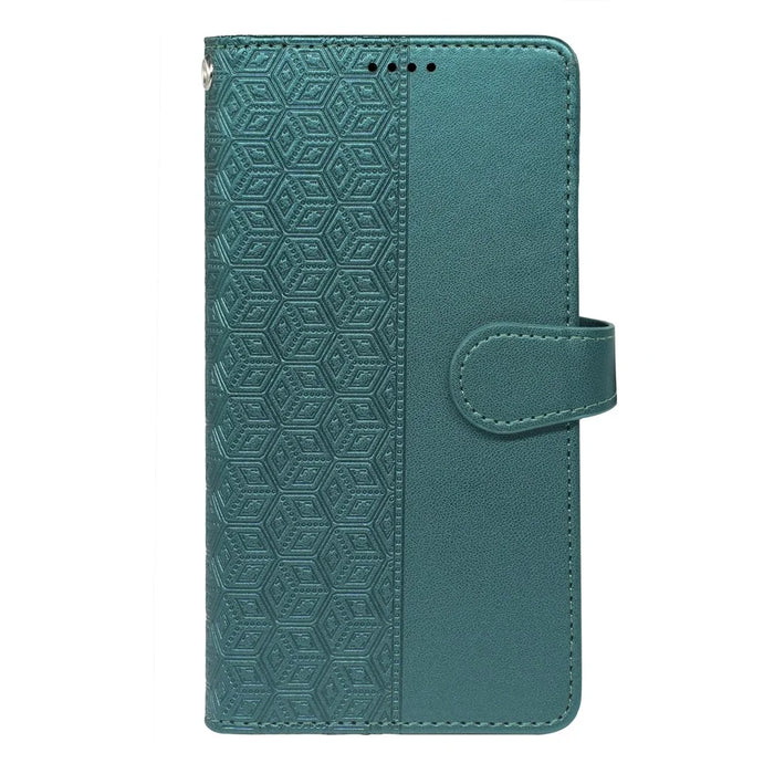 For Samsung Galaxy A37 5G Case with 9 Card Slots Checkered Pattern PU Leather Phone Cover - Green - 6