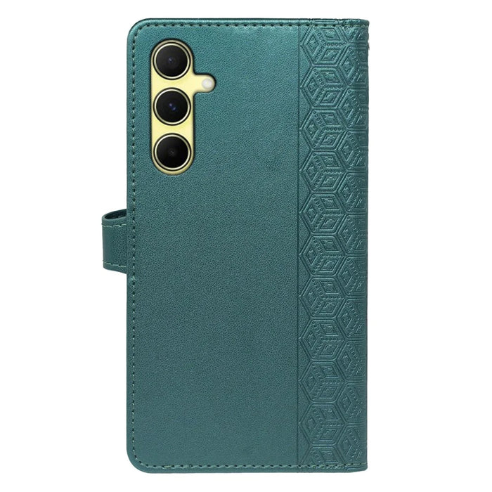 For Samsung Galaxy A37 5G Case with 9 Card Slots Checkered Pattern PU Leather Phone Cover - Green - 7