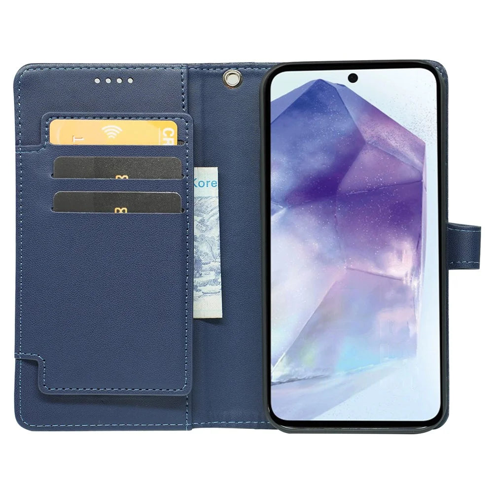For Samsung Galaxy A57 5G Case with 9 Card Slots Checkered Pattern PU Leather Phone Cover - Blue - 2