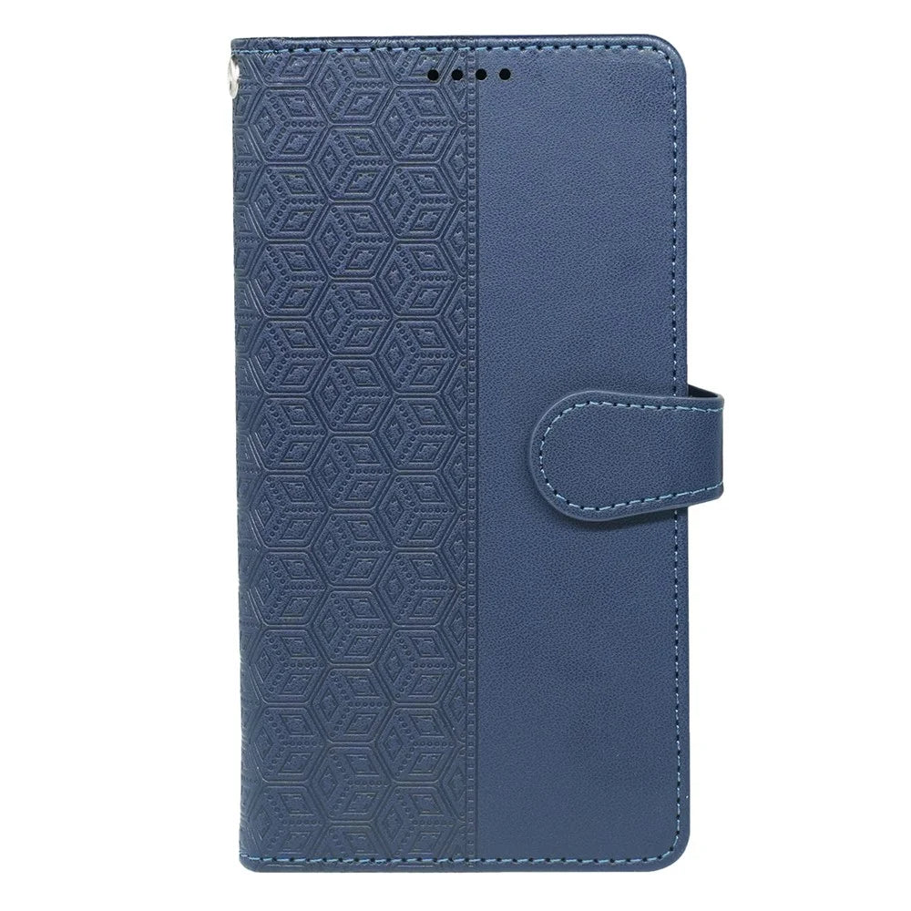 For Samsung Galaxy A57 5G Case with 9 Card Slots Checkered Pattern PU Leather Phone Cover - Blue - 6