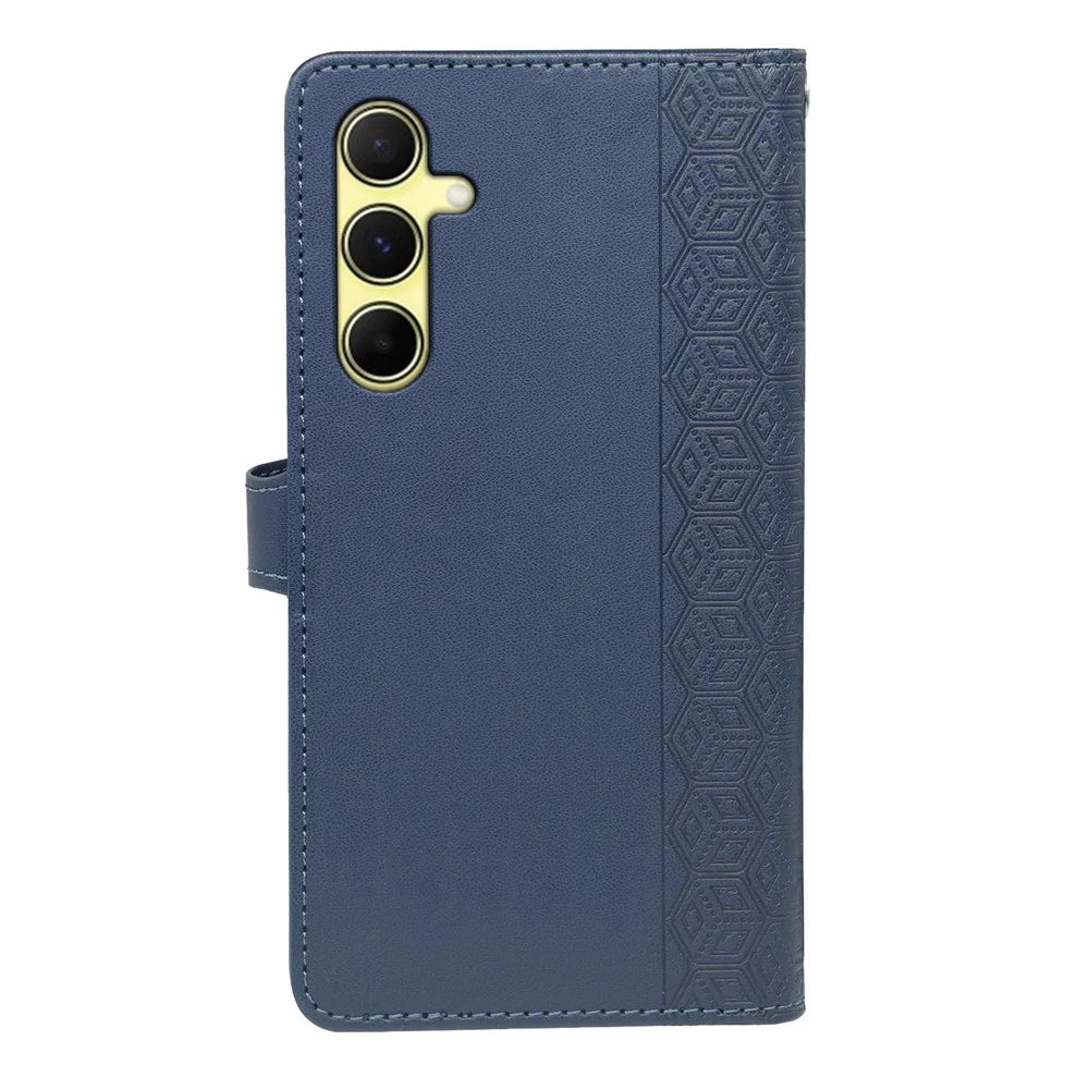 For Samsung Galaxy A57 5G Case with 9 Card Slots Checkered Pattern PU Leather Phone Cover - Blue - 7
